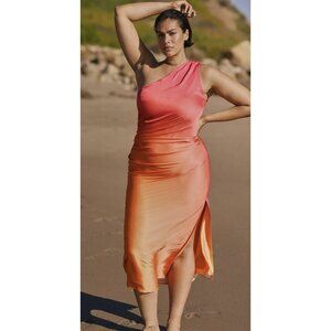NWT Beach Riot X Anthropologie One-Shoulder Midi Dress Side Slit 1X $198